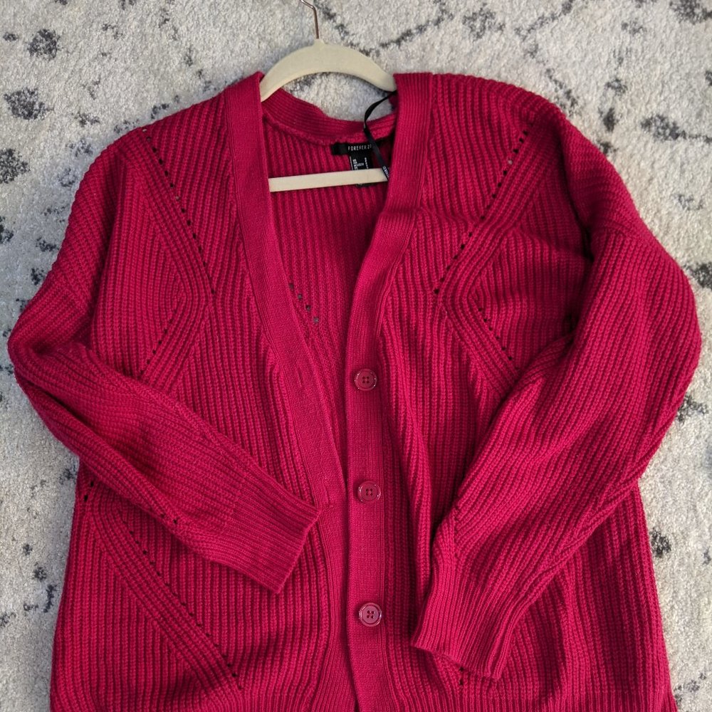 F21 Fuchsia Cardigan